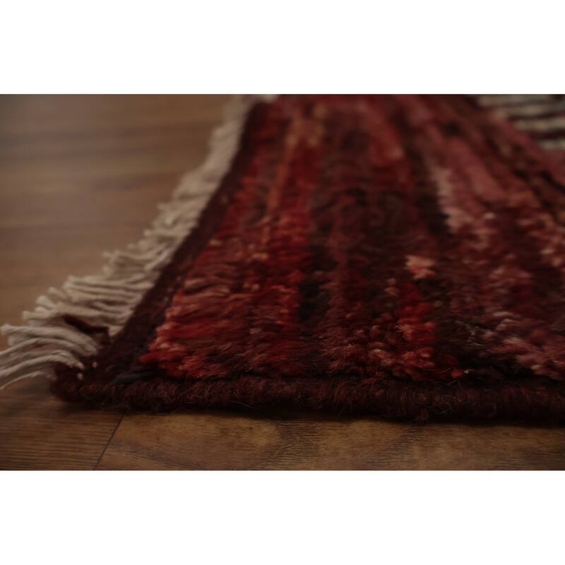 Hand Knotted Oriental 100% Wool Carpet Modern Tribal Red Moroccan Area Rug - 9' 9'' X 6' 8''
