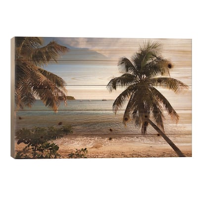Palm Trees On Beach At Sunset, Culebra Island, Puerto Rico Print On Wood by Panoramic Images - Multi-Color