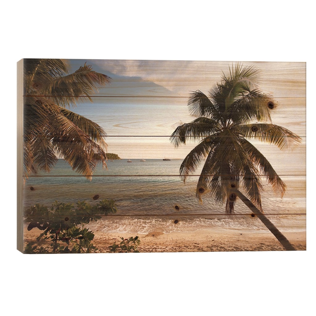 Palm Trees On Beach At Sunset, Culebra Island, Puerto Rico Print On Wood by Panoramic Images - Multi-Color