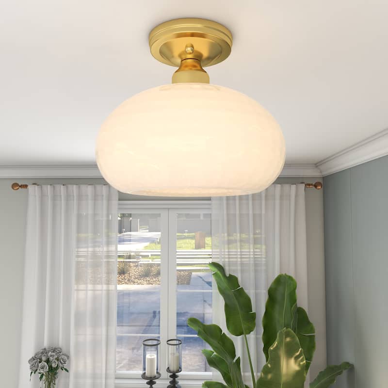 1-Light Metal Flush Mount Light Glass Ceiling Lights - Gold