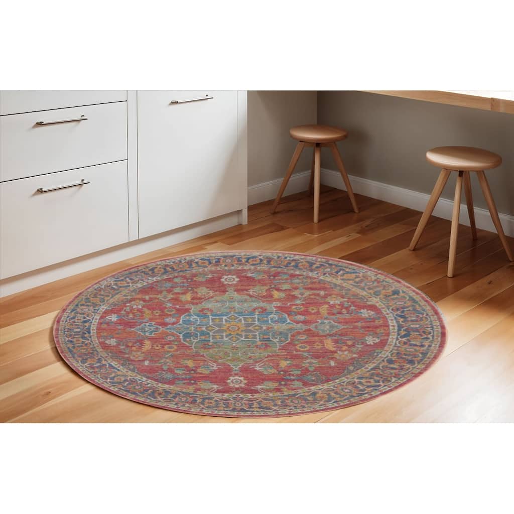 Fekor Power Loomed Distressed Geometric Floral Traditional Non Skid Area Rug By HomeRoots - 72' X '72' X '0.5