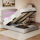 preview thumbnail 1 of 8, Queen Size Upholstered Hydraulic Storage Bed - Lift-Up with RGB LED Headboard, Velvet, Gray. Gray