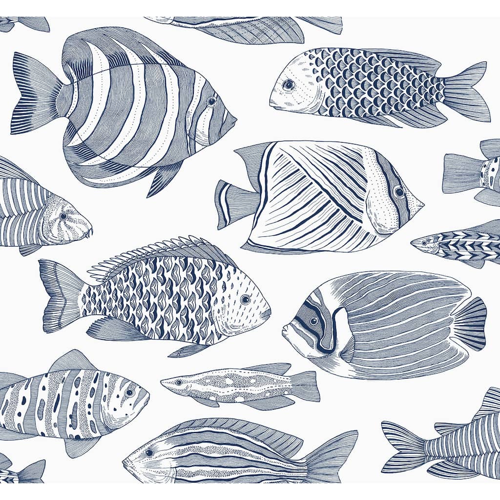 A-Street Prints Wailea Indigo Tropical School Wallpaper