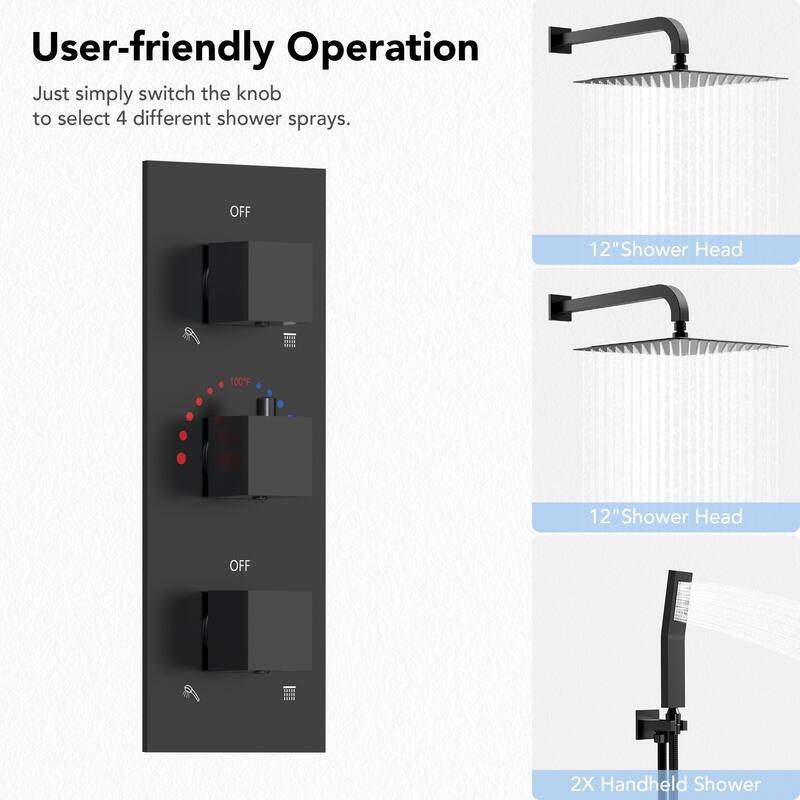 EVERSTEIN Dual Shower System 12" Rain Shower Head with High Pressure Handheld Sprays