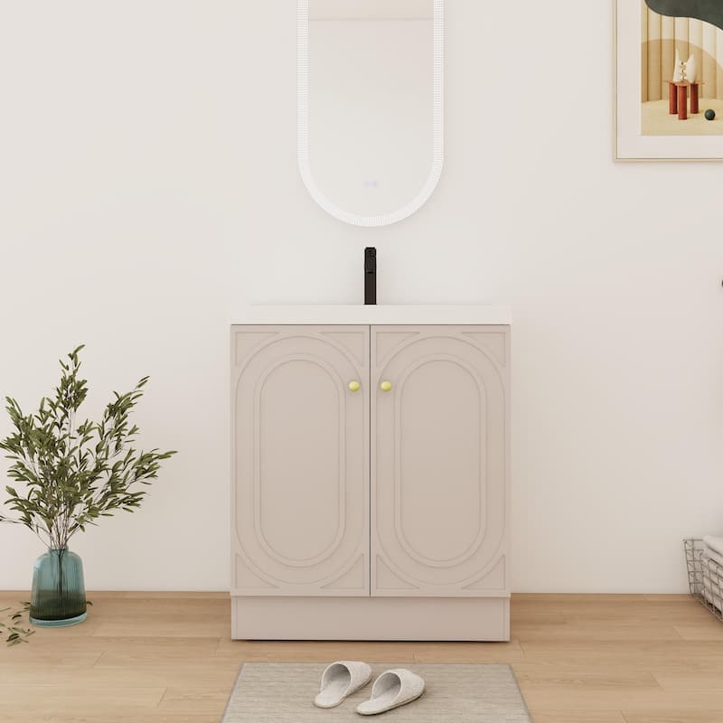 Bathroom Vanity With Sink In 24/30/36 Inch, Freestanding Bathroom Vanity With Soft Close Door and Adjustable Shelf - 29.5''W×19.7''D×35.4''H - KHAKI