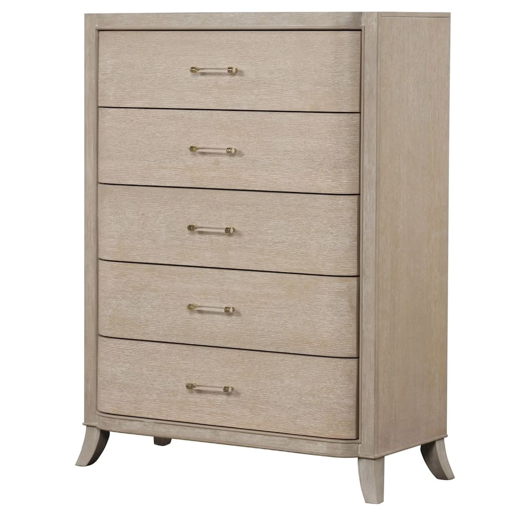 Fea Tall Dresser Chest, 5 Drawers, Natural Light Oak Brown, Acrylic Handles