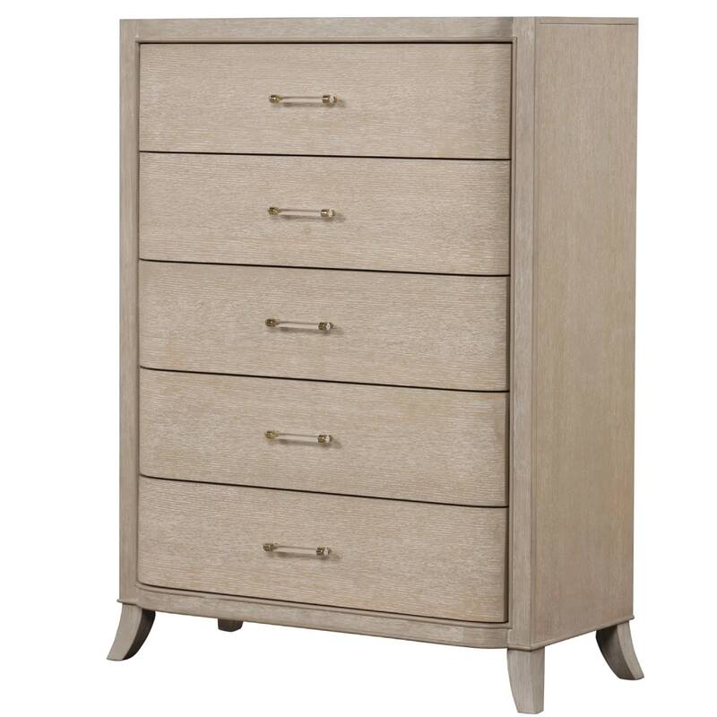 Fea Tall Dresser Chest, 5 Drawers, Natural Light Oak Brown, Acrylic Handles