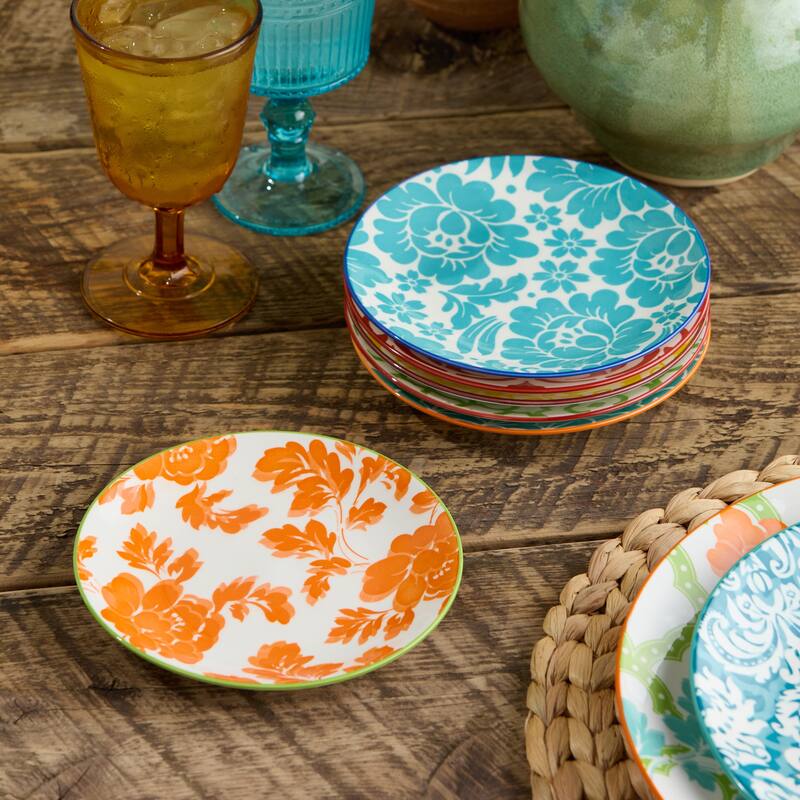 Certified International Pavillion 6" Canape/Luncheon Plates, Set of 6 Assorted Designs - 6.00"L x 6.00"W x 0.75"H