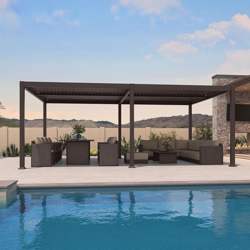 PURPLE LEAF Bronze Louvered Pergola Sun Shade Shelter with Adjustable Metal Roof for Patio Hardtop Pergola