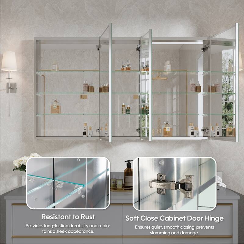 52"W X 30'H Bathroom Recessed or Surface Wall Mount Medicine Cabinet With Adjustable Glass Shelves