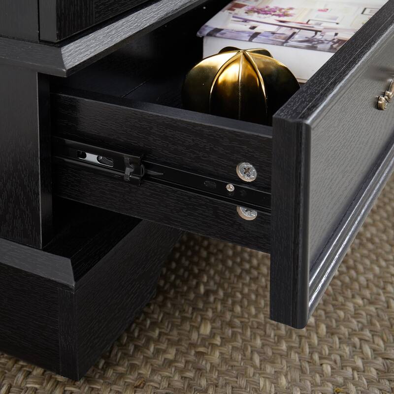 Lighted Glass Curio Cabinet with Drawer, Vintage 2 Door Display Cabinet with Adjustable Shelves and LED Light