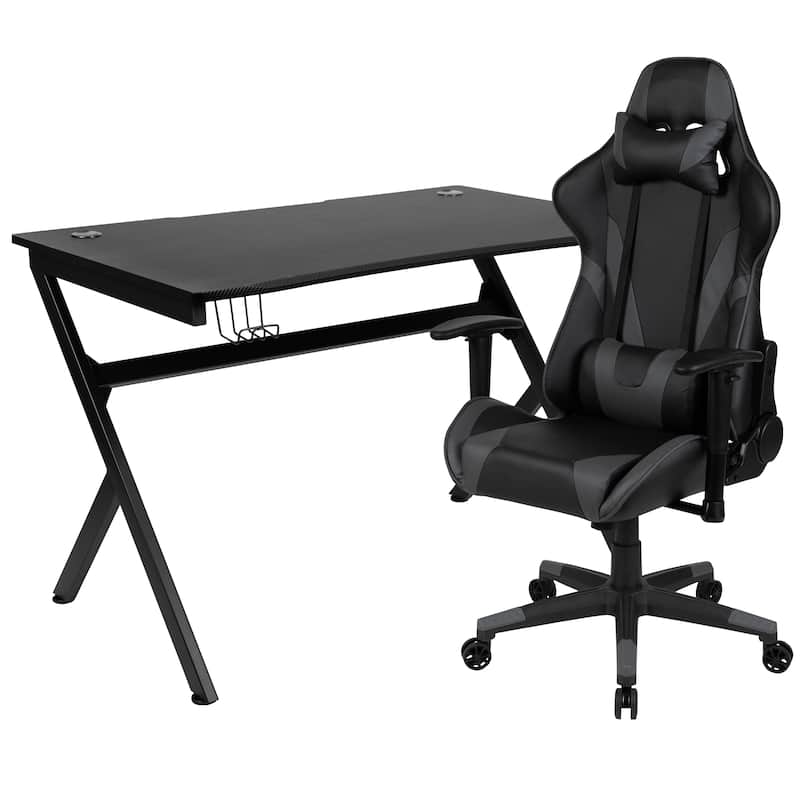 Gaming Bundle-Desk, Cup Holder/Headphone Hook & Reclining Chair