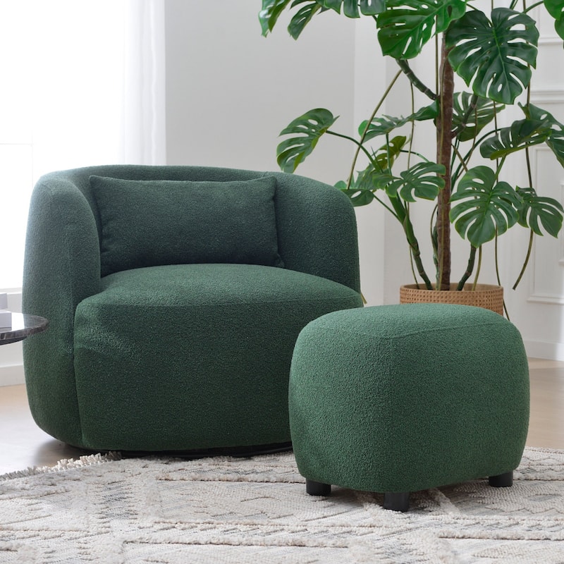 KINWELL 23" W Boucle Upholstered Footstool Ottoman Sofa Chair Footrest