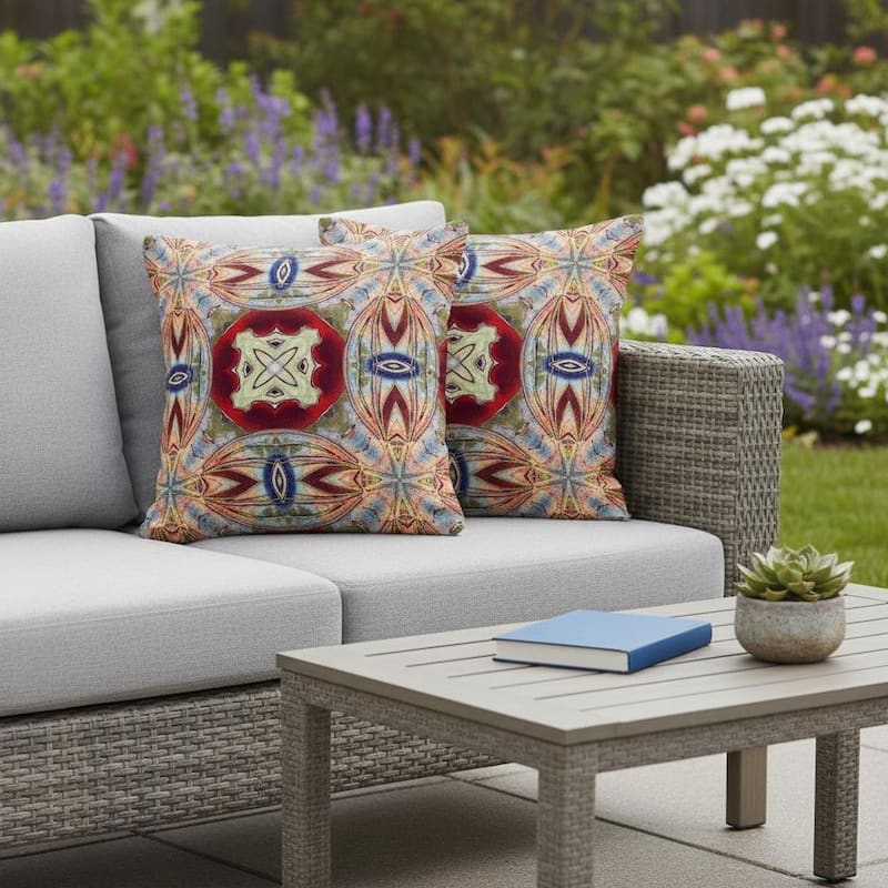 HomeRoots Set of Two 16" X 16" Gray and Red Blown Seam Floral Indoor Outdoor Throw Pillow - 16.00' X '16.00' X '5.00 - Red/Gray - 16.00' X '16.00' X '5.00