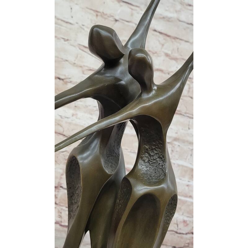 Dancing Couple Romantic Bronze Modernist Sculpture Statue On Marble Base Signed