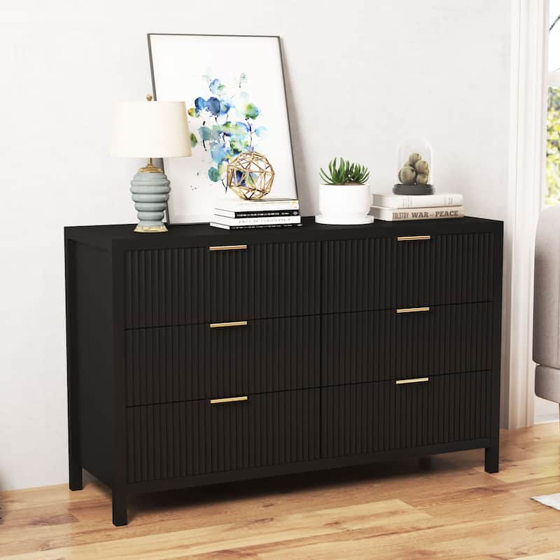 Wooden 6 Drawer Storage Dresser Cabinet/Chest of Drawers - Black