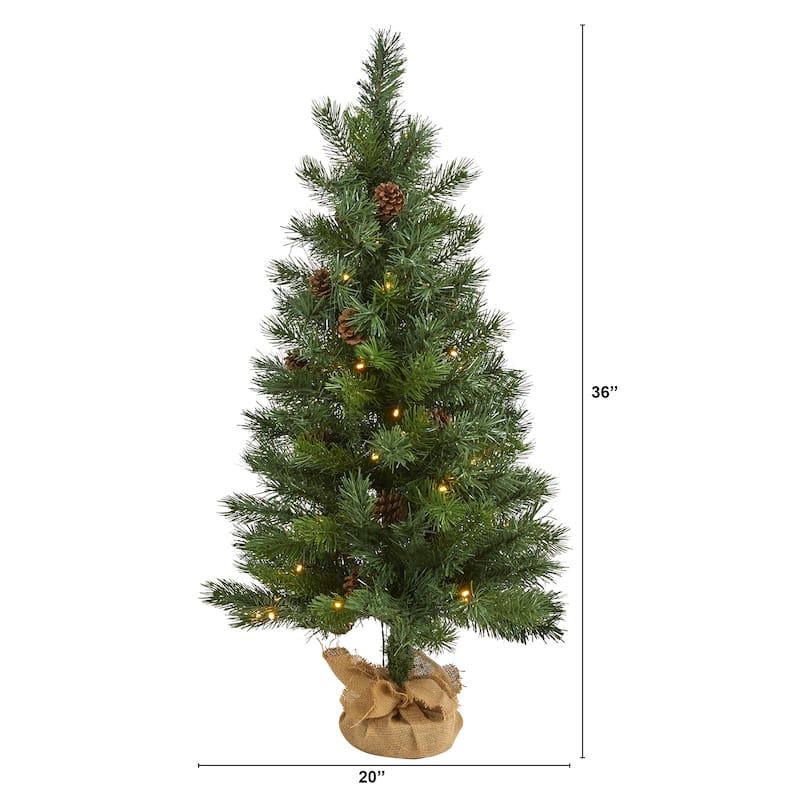 3' Fraser Fir "Natural Look" Artificial Christmas Tree with 50 Clear LED Lights,