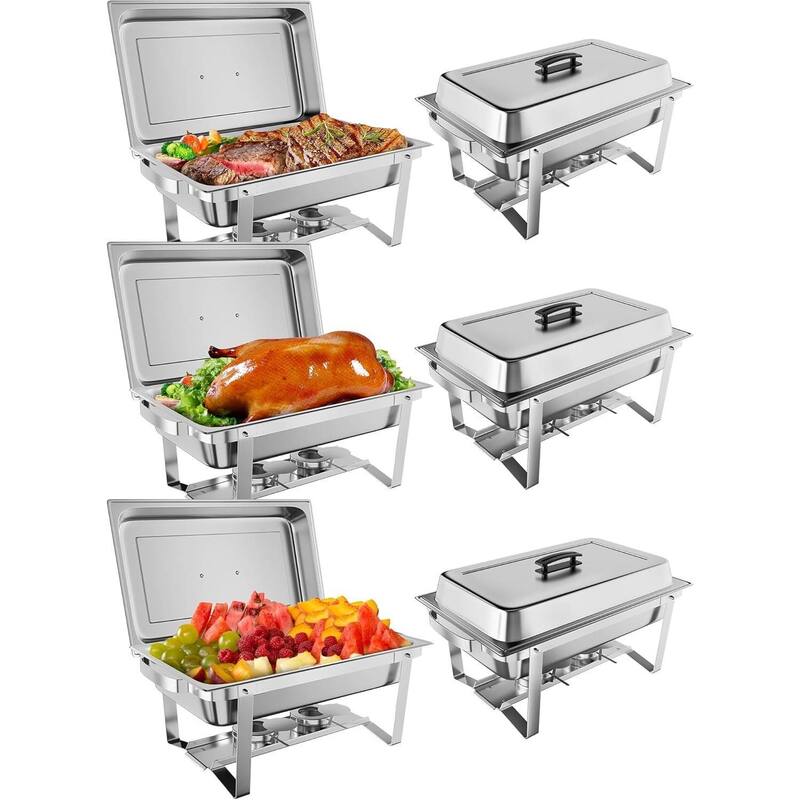 8QT Chafing Dish Buffet, Warmers Food Servers Sets - 6 Pcs