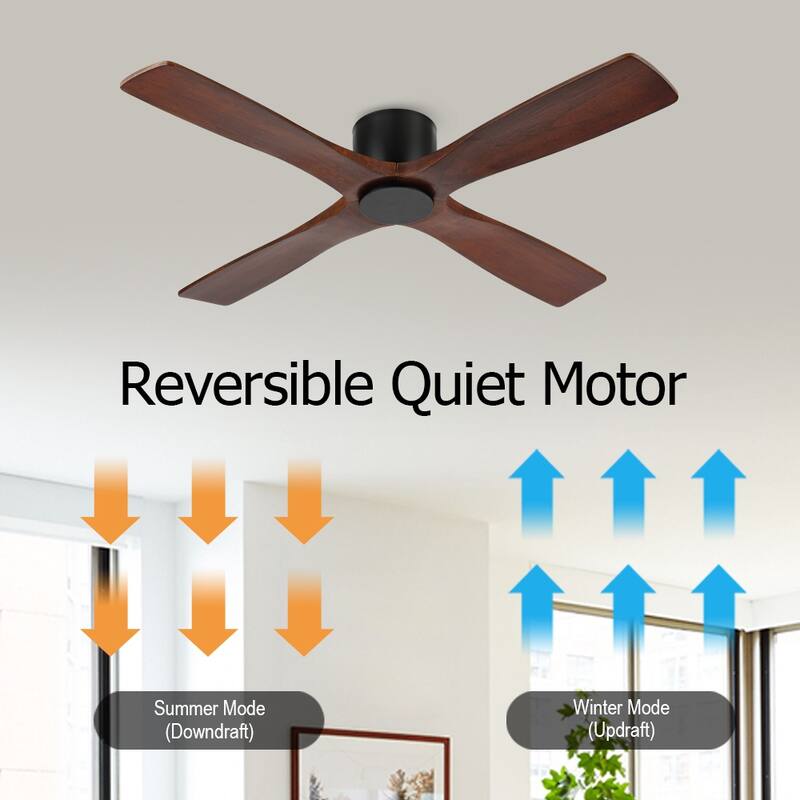 MLiAN 48" 4 Blades Indoor DC Flush Mount Ceiling Fan with Remote