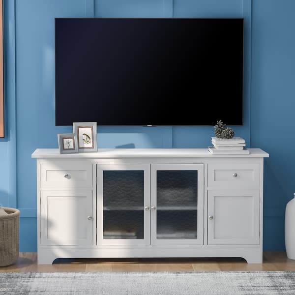 slide 2 of 29, Rectangle TV Stand for TV up to 65in with 4 Doors White