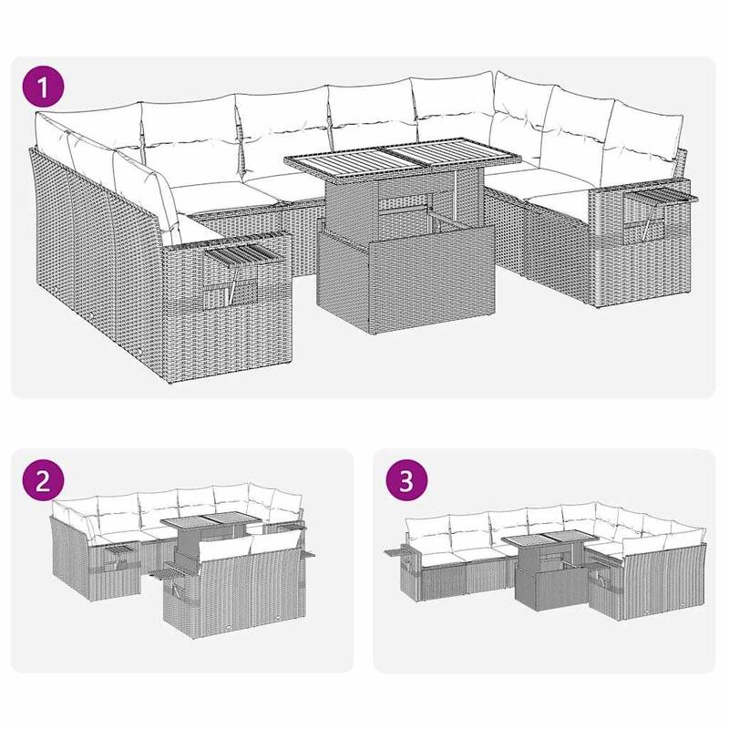 vidaXL Patio Sofa Set with Cushions Modular Lounge Set 10 Piece Poly Rattan - 21.7 x 24.4 x 27.2