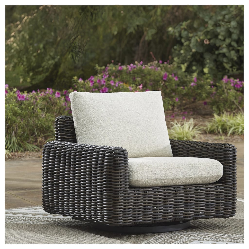Signature Design by Ashley Kimora Brown/Beige Brown Outdoor Swivel Lounge Chair - 40" W x 39" D x 36.88" H