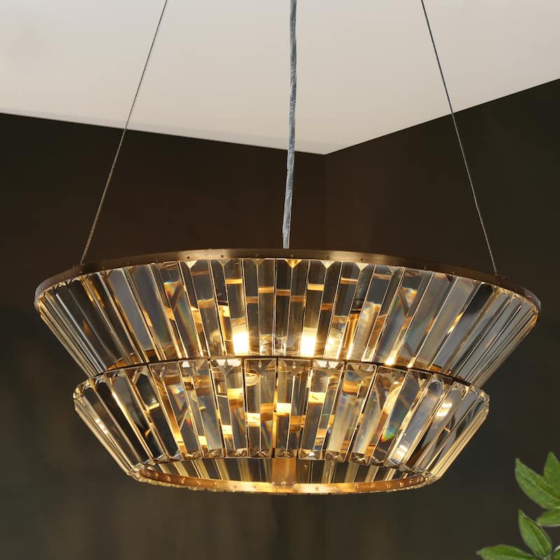 Modern 3-Light 2-Tier Crystal Drum Chandeliers - Gold