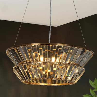 Modern 3-Light 2-Tier Crystal Drum Chandeliers - Gold
