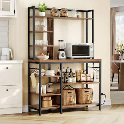 Moasis Kitchen Bakers Rack Utility Storage Shelf with Power Outlets Microwave Oven Stand