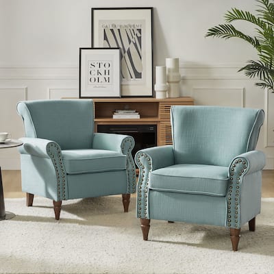 Nyctelius Upholstered Comfy Accent chair with Turned Wooden Legs and Nailhead Trim Set of 2 by HULALA HOME