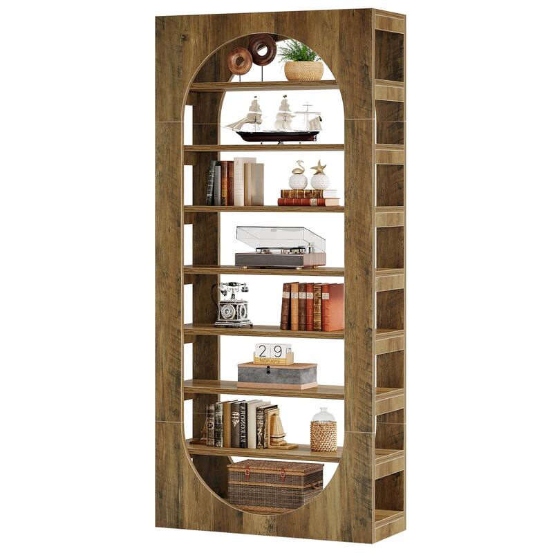 70.87" Arched Bookshelf, Wooden Bookcase with Storage, Book Shelf for Living Room, Bedroom, Office, Library