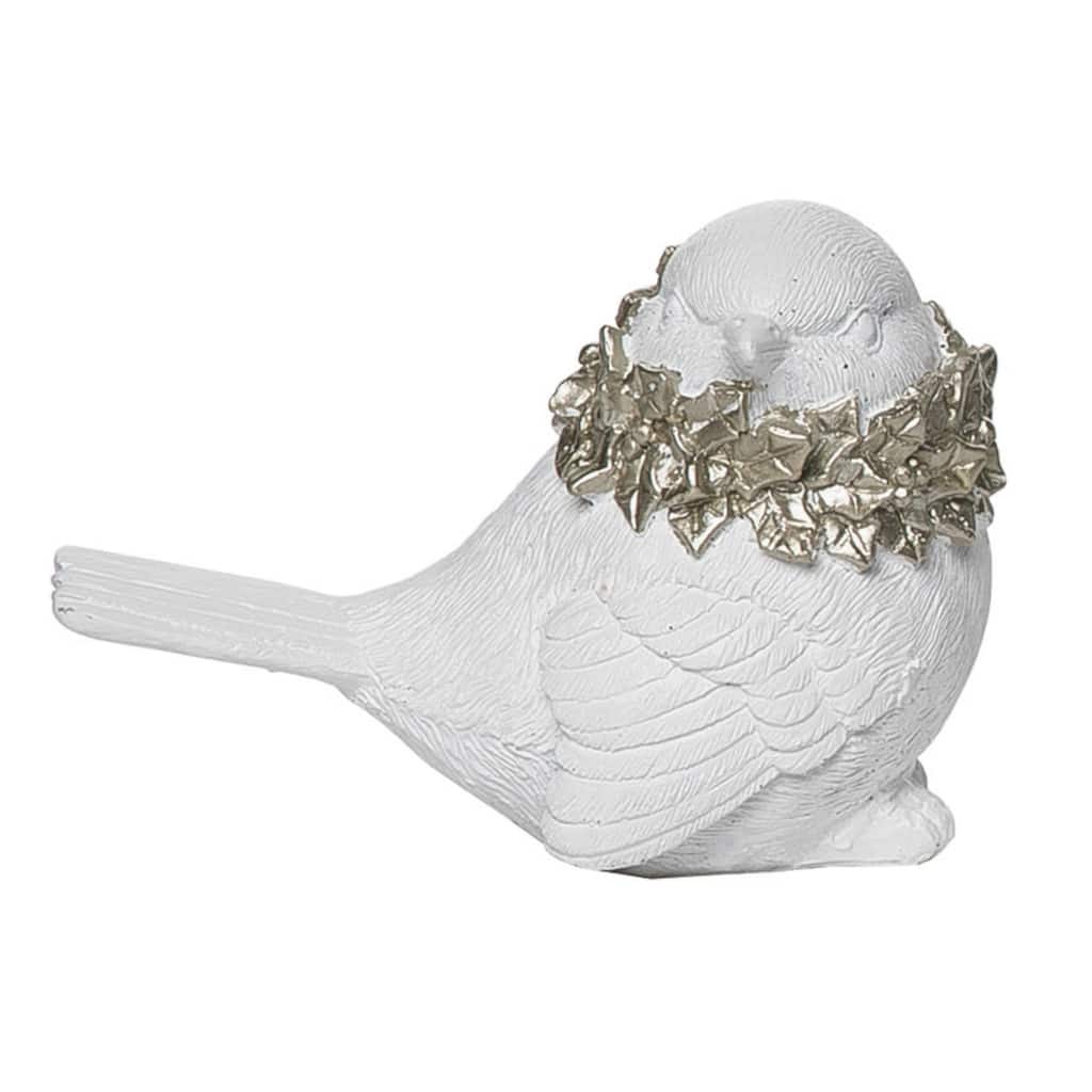Transpac Resin 4 in. White Christmas Elegant Glitter Wreath Bird Figurine