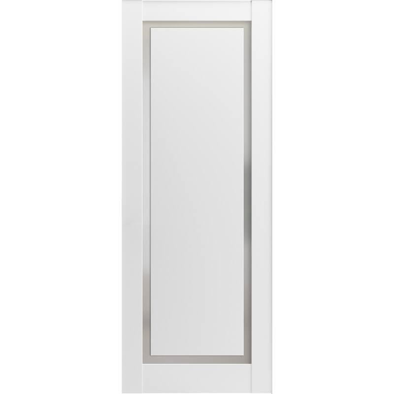 Slab Barn Door Panel | Planum 0888 Painted White with Frosted Glass - 24" x 84"