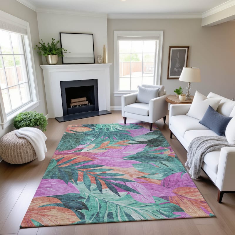 Premium Washable Super Soft Tropical Floral Mayfield Rug - Teal - 3' x 5'