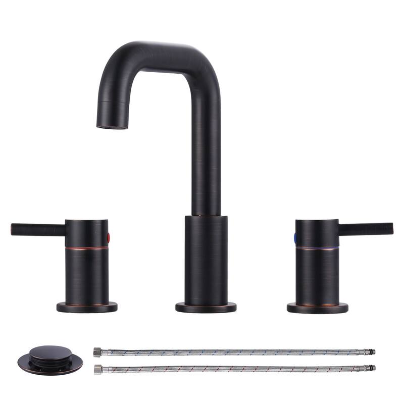 WOWOW 8 in. Widespread Double Handle Bathroom Faucet with Pop-Up Drain - Oil Rubbed Bronze