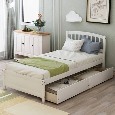 Platform Storage Bed Wood Bed Frame with Two Drawers and Headboard