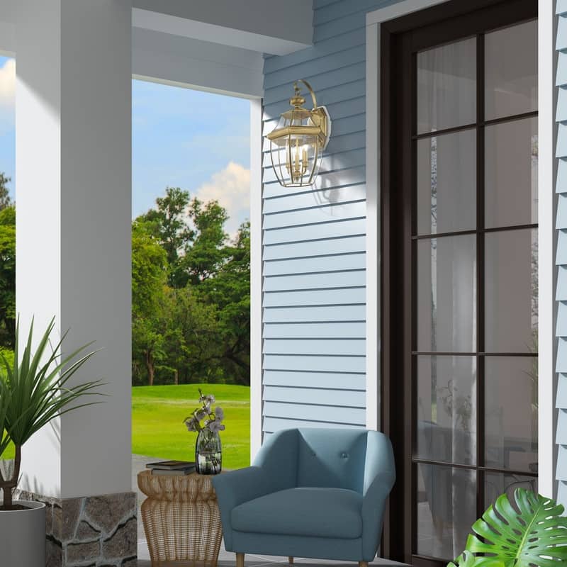 Livex Lighting 3-light Antique Brass Outdoor Wall Lantern, 2351-01 - 12.5" Dia x 22.5" H x 11.75" Ext.