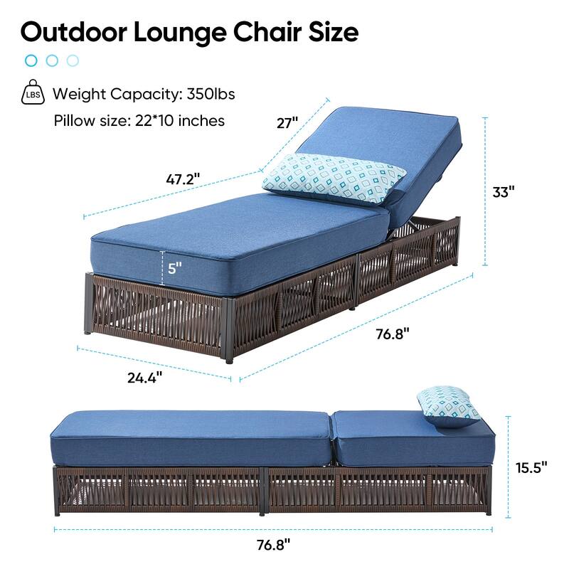 Pocassy 3 Pieces Patio Lounge Chair with Adjustable Backrest