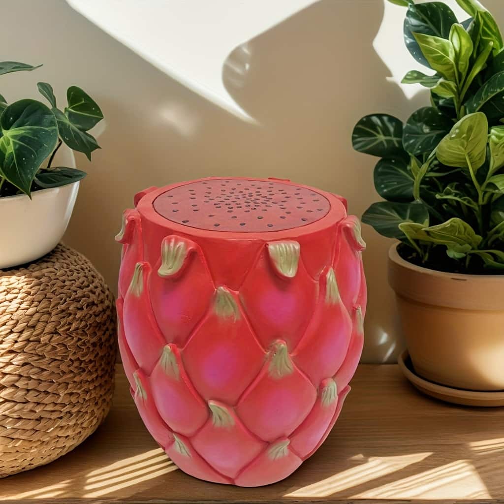 13.4" Oversized Resin Dragon Fruit Stool, Multi-Purpose Side Table & Plant Stand, Decorative Furniture for Home, Garden, Patio
