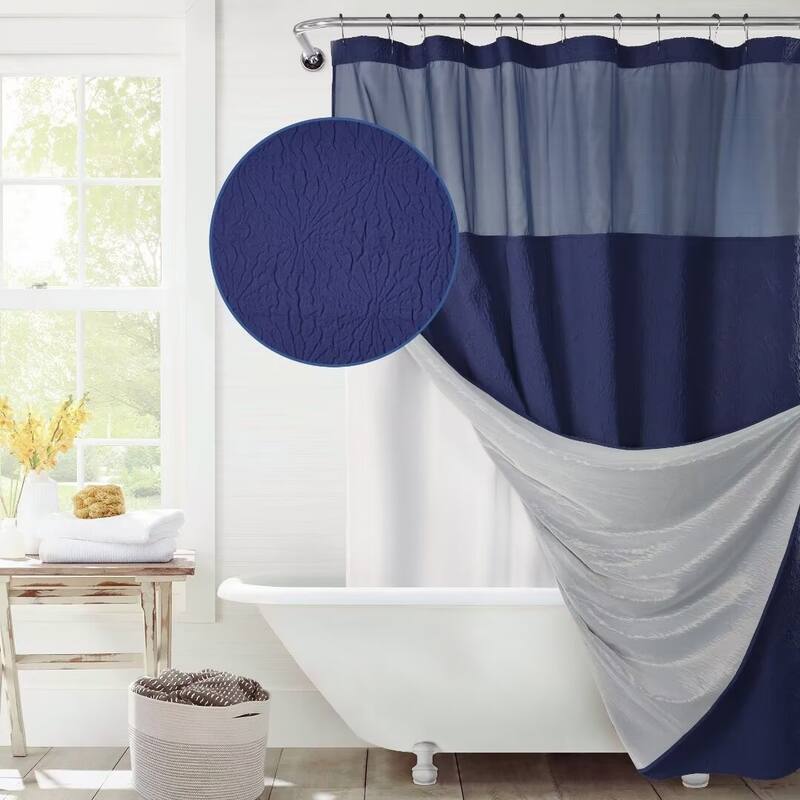 Starburst Crinkle Shower Curtain with Snap-in Liner 12 Hooks Included - 71"Wx72"L - Navy