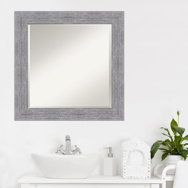 Beveled Bathroom Wall Mirror - Bark Rustic Char Frame