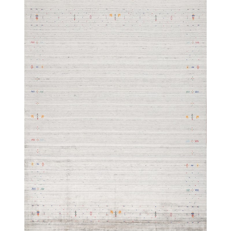 Hand Knotted Oriental Viscose Silk Carpet Tribal Animal Pictorial Greys & Charcoal Gabbeh Area Rug - 9' 10'' X 10' 0''