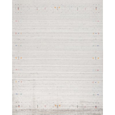 Hand Knotted Oriental Viscose Silk Carpet Tribal Animal Pictorial Greys & Charcoal Gabbeh Area Rug - 9' 10'' X 10' 0''