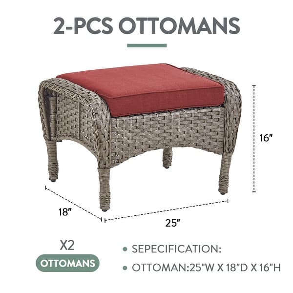 dimension image slide 6 of 7, Outdoor Patio Ottoman with Seat Cushion