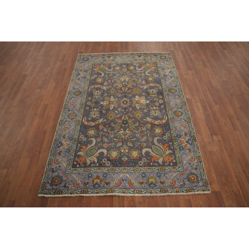 Hand Knotted Oriental 100% Wool Carpet Traditional Floral Purples Tabriz Area Rug - 6' 3'' X 4' 5''