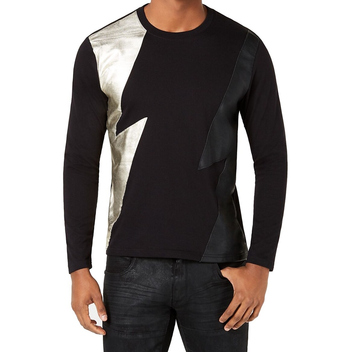 Shop Inc Black Gold Mens Size 2xl Long Sleeve Lightning Tee Shirt