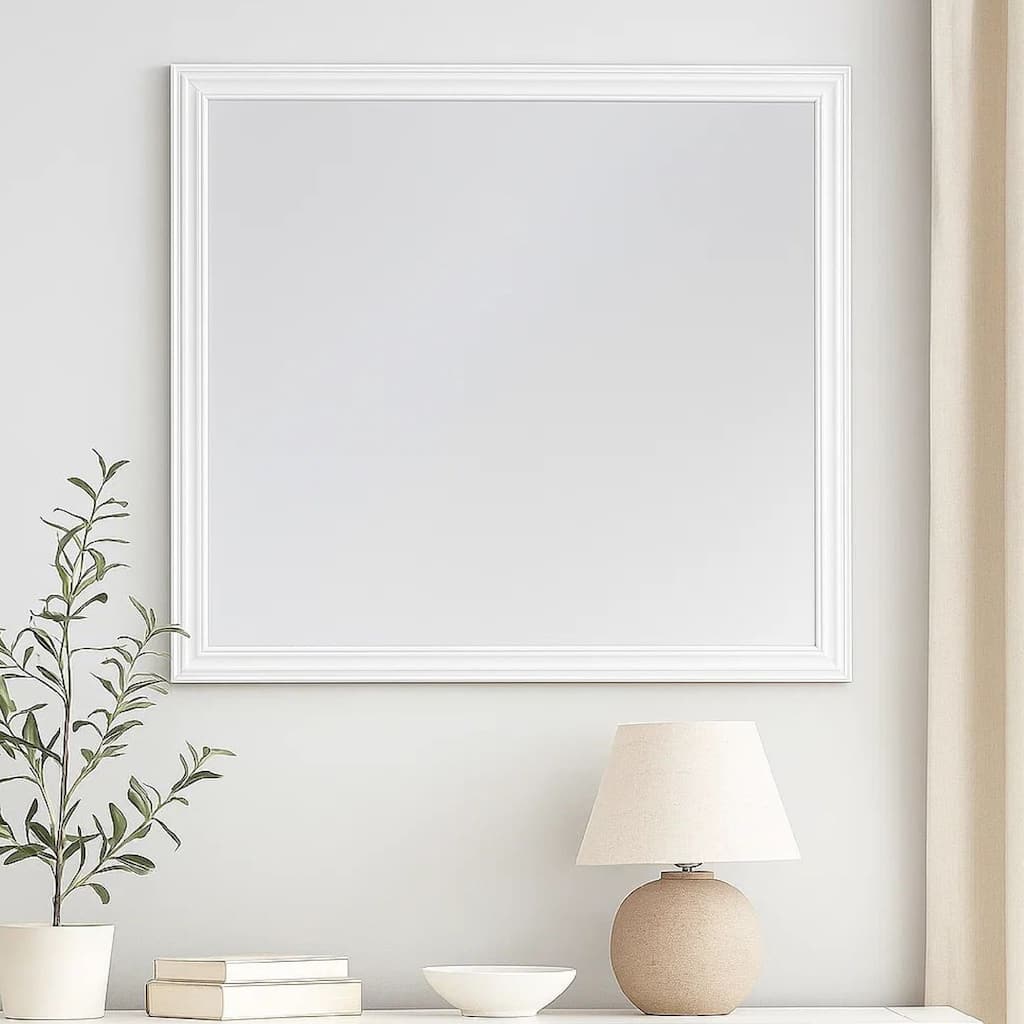 Umi 39 x 39 Dresser Mirror, Molded Design Solid Wood White Square Frame