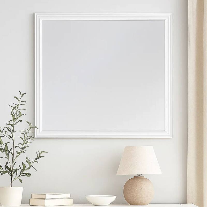 Umi 39 x 39 Dresser Mirror, Molded Design Solid Wood White Square Frame