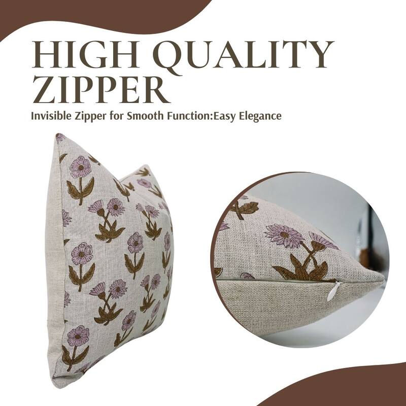 Linen Farmhouse Block print pillow Cover - Kirti