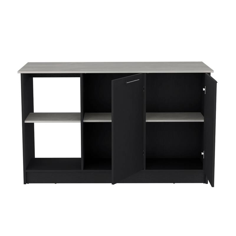 Kitchen Island with Large Countertop, Open Storage Shelves and Double Door Cabinet